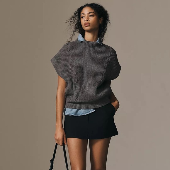 NWT By Anthropologie Mock-Neck Short Sleeve Ribbed Sleeveless Sweater Vest - Picture 2 of 14